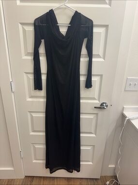 Black Long Sleeve Cowl Neck Maxi Dress